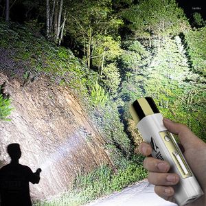 Flashlights Torches USB Rechargeable Ultra Bright Outdoor Flash Light With Side 18650 Battery Torch For Camping Fishing Lighting