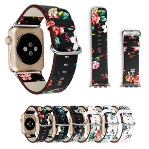 Tiras de pulseira de design de flores para iwatch Ultra 49mm Band 41mm 45mm 38mm 40mm Series 8 7 6 5 4 3 2 1 cinto de couro estampado floral Strap Apple Watch SE Bands 42mm 44mm