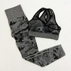 Ioga roupa de ioga 2 peças de ginástica conjunto de esportes de camuflagem para mulheres define roupas leggings e fitness de terno de topo