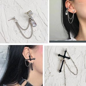 Dorsi orecchini personalità punk croce catena cerniera orecchio appeso argento ago moda vetro strass osso clip gioielli orecchino da donna