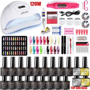 Un set completo di smalti gel colorati per unghie e accessori Lampada UV LED per asciugare le unghie con display LCD Macchina per manicure con sensore automatico