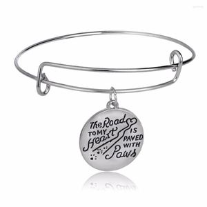 Bangle The Road To My Heart Is Paved With Paws Bangles Bracelet Animals Rescue Dogs Lover Women Charm Jewelry Gift Party Xmas Wristband