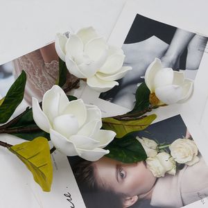 Artificial flowers 3Heads Big Magnolia Flower Wedding Decorative Flower for Home Decorations