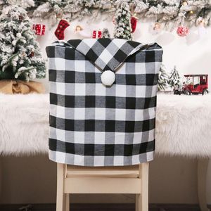 Stol täcker jul slipcover svart vit gitter ryggstöd täckbord prydnad återanvändbar dekoration för hem elmatsal