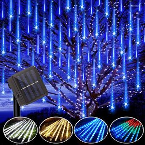 Strings Solar Meteor Shower Rain Lights 8 Tube Waterproof Outdoor LED Falling Fairy String For Wedding Holiday Party Decor