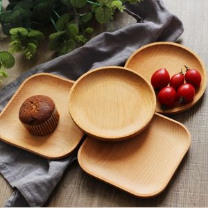 Holz Servierplatte Schublade Tabletts Quadratisch Rundes Tablett Obst Dessert Kuchen Snack Süßigkeiten Platte Schalen Großhandel