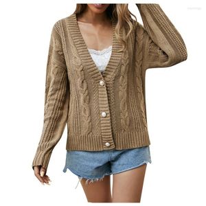 Damen-Strickpullover, Damen-T-Shirts, V-Ausschnitt, Knopfleiste, lange Ärmel, Strickjacke, lässig, weiche Taschen, Streetwear, elegante Damen-Pullover mit Zopfmuster