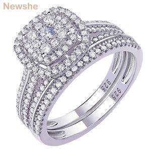 Solitaire Ring She 2pcs Wedding S для женщин Сплошное 925 Серебряное серебро.