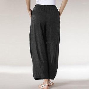 Spodnie damskie plisowane stałe wysokie talia nad wielkością szeroką nogę damskie luźne kobiety całkowicie meczowe przyczynowe długie spodnie Summer Stright Spodni