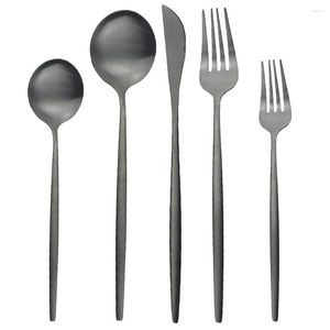 Besteck-Sets, 5-teilig, schwarz, matt, 304 Edelstahl, Geschirr, Messer, Gabel, Löffel, westliche Küche, Besteck, Dessert