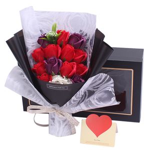 Creative Festive Party Supplies doftande konstgjord tv￥lblomma rosbukett presentf￶rpackning Simulering Flowers Valentines Day Birthday Presentes Decor