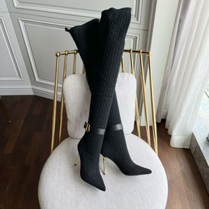 Bootssuede Over-the-Knee Boots Skye Knit High High High Boot مدببة بأصابع القدمين من مصممي Runway Sheeleds Luxury Builded For Women Factory Footwear