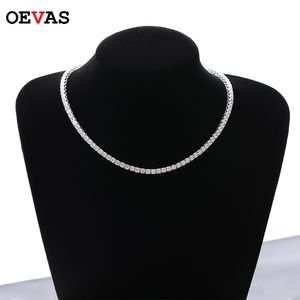 Pendant Necklaces OEVAS 100% 925 Sterling Silver Full 3mm4mm Luxury High Carbon Diamond Tennis Chains Necklace Sparkling Party Fine Jewelry Gifts 221026