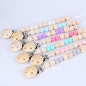 Baby Pacifier Holder Chains Anti-Drop Soother Clips Wooden Beads Teether Toy For Newborn Dummy Nipple Appease Feeding Soothie NUK Care Accessories A003