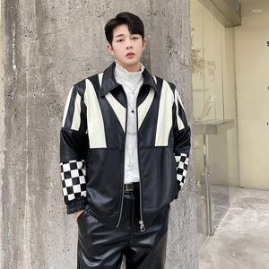 Jackets masculinos 2022 Spring e Autumn Fashion Trend Black White Presbboard Stage Use Casual Leather Jacket Men's Korean