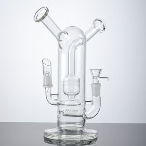 Inline Perc Glass Bongs Unique Hookahs 14mm double Joint bong Sidecar Neck Water Pipes Oil Dab Rigs Bong With Splashguard Bowl Both Herbs and Concentrates