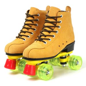 Ice Skates Women Artificial Leather Roller Yellow Double Line for Adult Two Skating Shoes Patines Green PU 2 Wheels L221014