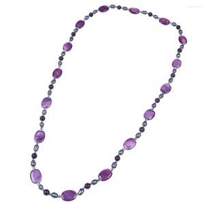 Chains Purple Natural Shell Soaprock Transparent Crystal Potato Thread Freshwater Pearl Strand Women Long Necklace Jewelry