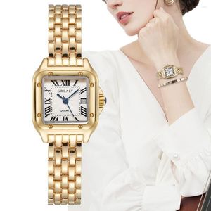 Orologi da polso Orologi quadrati da donna alla moda Cinturino in lega d'oro 2022 Orologio al quarzo da donna di lusso con scala romana femminile