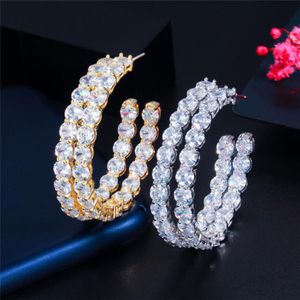 Mode AAA Cubic Zirconia Hoop Designer Earring Pink White CZ 925 Sterling Silver Post Jewelry 18K Gold Circle Copper Luxury ￶rh￤ngen 264m