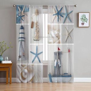 Curtain Mediterranean Lighthouse Starfish Sheer Curtains For Living Room Kitchen Tulle Windows Voile Yarn Bedroom