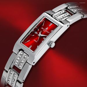 Zegarek miyota kwarcowy zegarek dla kobiet wodoodporny prostokąt stal nierdzewna bransoletka na rękę Red Lady 2022