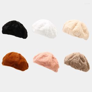 Berets Fur Autumn And Winter Plush Thick Warm Beret Women European American Simple Painter Hat Fashion Lady Cap