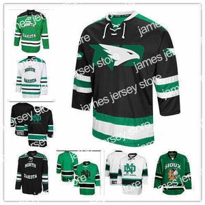 College Hockey는 Custom Men 's Women Youth University of North Dakota Road Jersey White Black Green White 100% 스티칭 커스텀 이름 번호 하키 유니폼