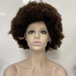 4mm afro brasiliansk jungfru remy mänskliga hårstycken brun färg fisknät nät integration full mössa för svart kvinna