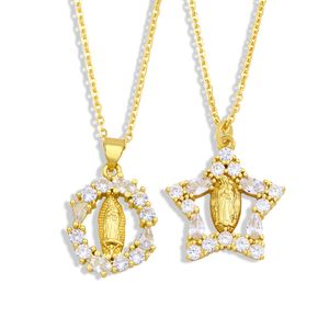Colar Virgin Mary para mulheres 18K Gold Bated Out Link Chain Colars Chain Copper Cubic Zirconia Zircon CZ pingente moda mensagens Religiosos Catholic Jewelry Gifts