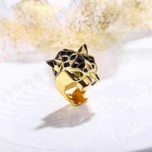 Leopard Panter Pierścień Kobiety mężczyźni unisex anilos hombre femme bague koktajl emalia goty