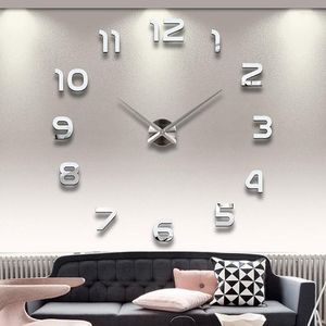 Wanduhren Großhandel - 2022 3D Home Decor Quarz DIY Moderne rahmenlose große Uhr Horloge Uhr Wohnzimmer Metall Acryl Spiegel Uhren1