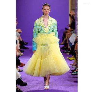 Gonne 2022 Arrivo giallo A-line in tulle da donna con volant a strati alla caviglia See Thru Gonna estiva