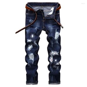 Herr jeans el barco mode rippade hål bomull denim män hip hop repade smala blå manliga byxor mjuka streetwear svarta byxor