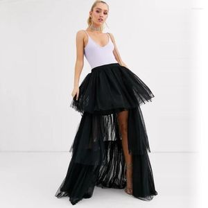 Skirts Mujer Faldas 2022 Black High Low Women Tulle Ruffles Tiered Long Zipper Fashion Tutu Maxi Skirt