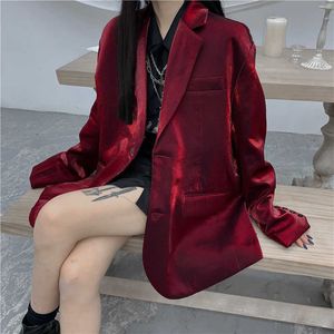 Kadınlar Suits Blazers Yangelo Streetsit Ceket Kadın Bahar Sonbahar 2021 Gevşek Vintage Moda Ofisi Leydi Şarap Kırmızı Blazer Party Chic Coat Kadın T221027