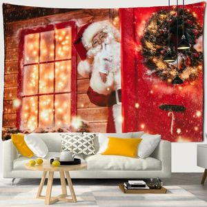 Tapestries scen Santa tapestry julgran eldstad bakgrund tyg vägg hängande heminredning