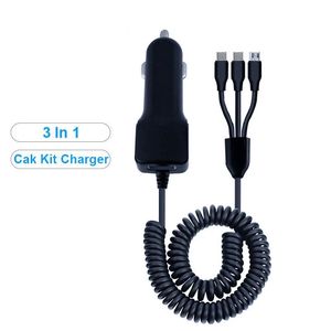 Fast Car Charger 3 in 1 Splitter USB chargers Cable For iPhone Micro Android Phones Type-C Telescopic Charging adapter