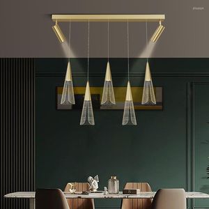 Pendellampor nordiska led matsalskronor modern minimalistisk tre-huvudbord långa bar räknar kreativ spotlight levande lampa