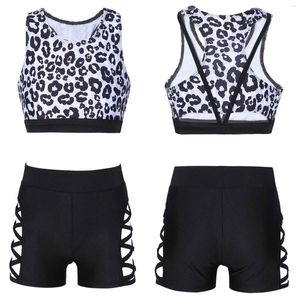 Kleidung Sets Kinder Mädchen Leopard Sport Anzug Ärmelloses Tank Crop Top Mit Shorts Set Sportswear Für Gymnastik Yoga Tanz Laufen workout