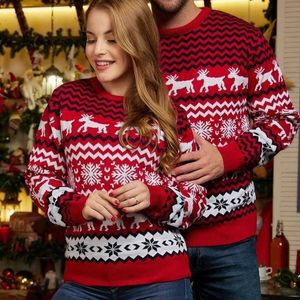 Kvinnors tröjor 2023 Nyårskläder Kvinnor Män matchar julfamiljpar Jumpers Varma tjocka Casual O Neck Knitwear Xmas Look G221018