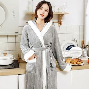 Women's Sleepwear Winter Kimono Robe Gown With Pocket Flannel Autumn Warm Bathrobe Soft Loungewear Casual Women Plush Comfy Lingerie