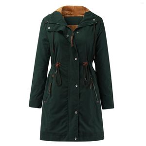 Women's Trench Coats Tall Wind Women Button Coat With Fleece Warm Windbreaker Jacket Casual Long Sleeve And Windproof