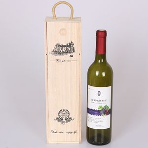 Empty Wood wine gift box 500ml 750ml single red wine bottle package wooden boxes gifts for Christmas Party 10x10x30cm