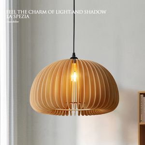 Pumpkin Pendant Lamps Nordic Wooden Pendant Lights Fixture White Wood Droplight European Warm Cozy Restaurant Dining Living Room Bedroom Home Indoor Lighting