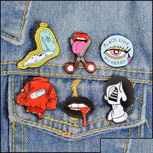 Alfinetes Broches Alfinetes Broches Jóias Estilo Punk Vintage Lábios Relógio Metal Kawaii Esmalte Pin Crachá Botões Broche Camisa Jaqueta Denim Saco Otzqg