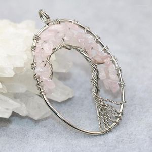 Hänge halsband mode kvinnor naturliga rosa kristallsten jades grus charms oval 34 55mm silverfärg handgjorda smycken b3038