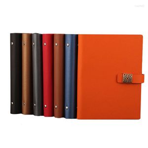 Ruize Fashion Magnetic Buckle Spiral Notebook A5 Leather Notepad Planner 6 Ring Binder Loose Leaf Note Book kan fyllas på