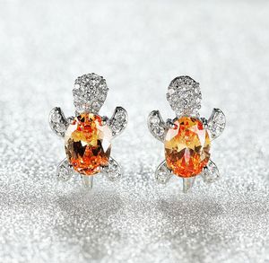 Cute Design White Gold Plated Gemstone Stud Earring Copper Turtle Animal Earrings for Women Gift 16 colors