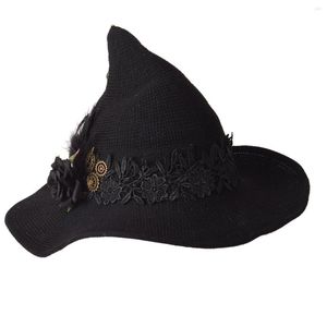 Party Supplies Black Goth Witch Hat Women Halloween Felt spets rose hattar cosplay tillbehör